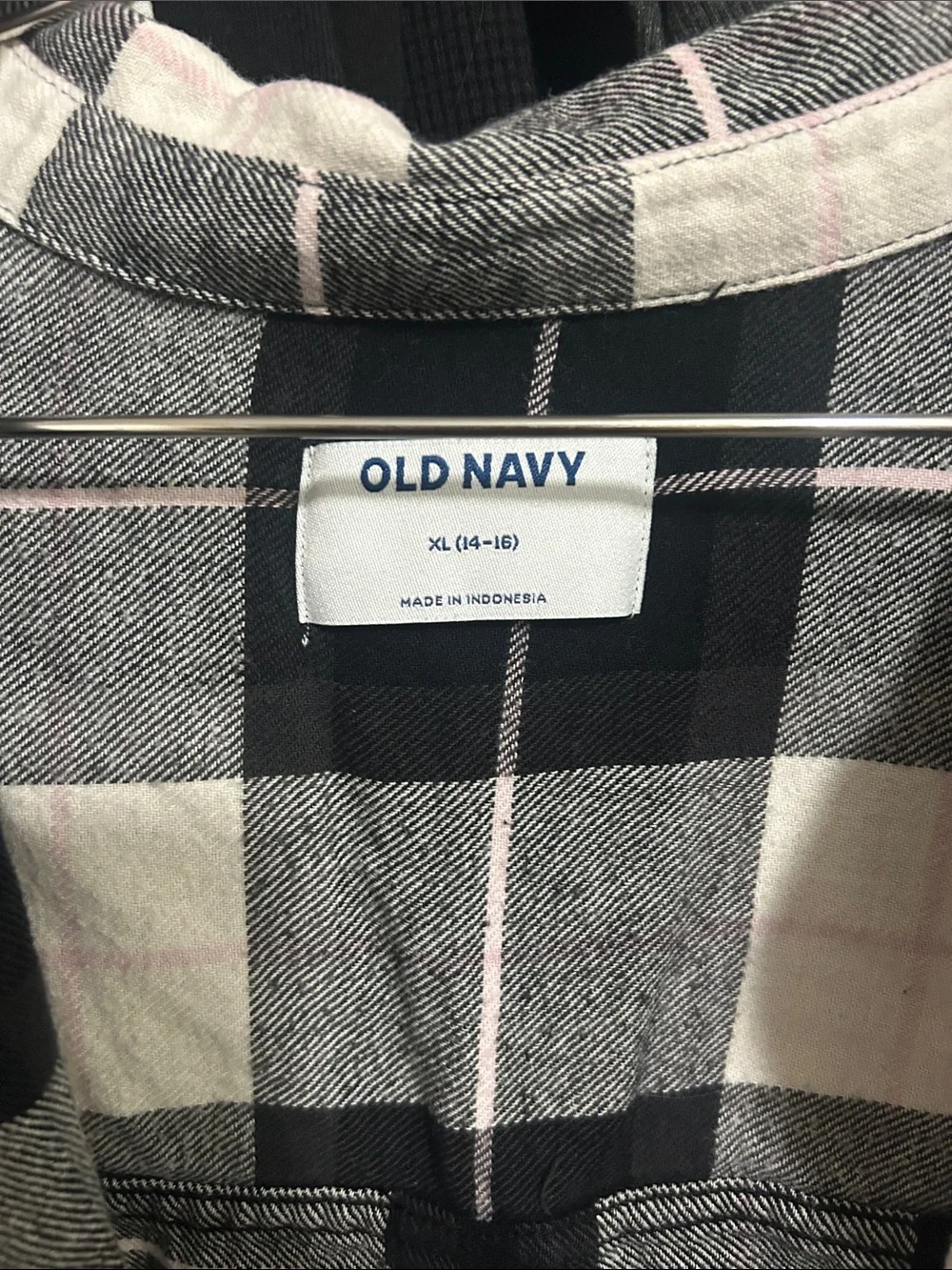 Old Navy Black, White & Light Pink Plaid Shirt